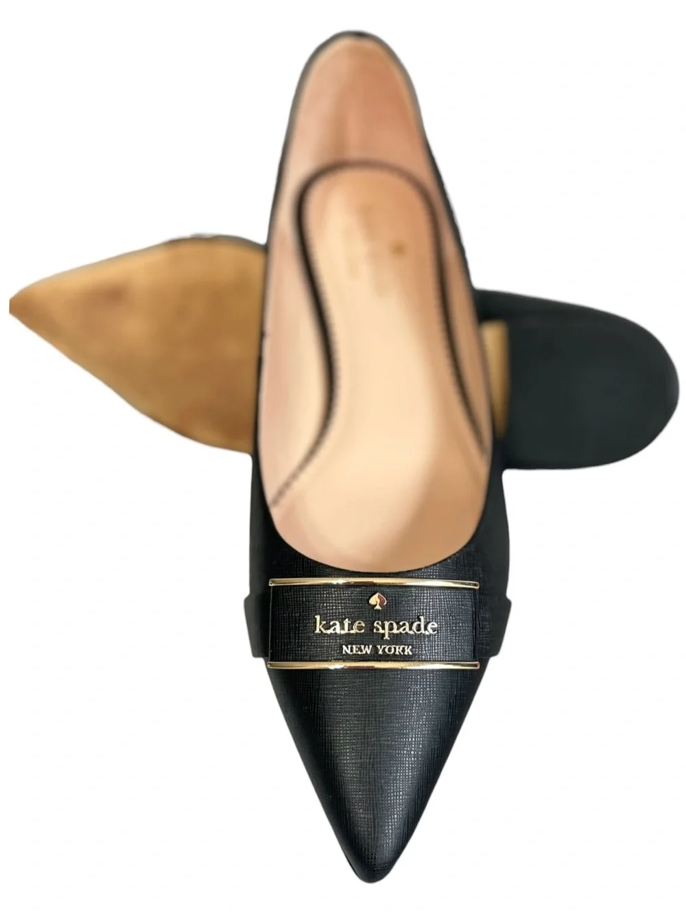 Kate Spade Deneuve Flats Women’s 10B Black Pointed Toe Leather Travel Ballet